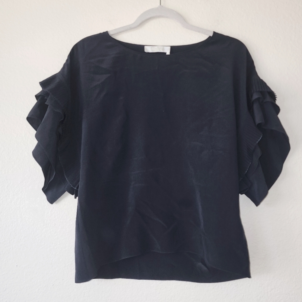 Chloe Ink Navy Ruffle Blouse 38
